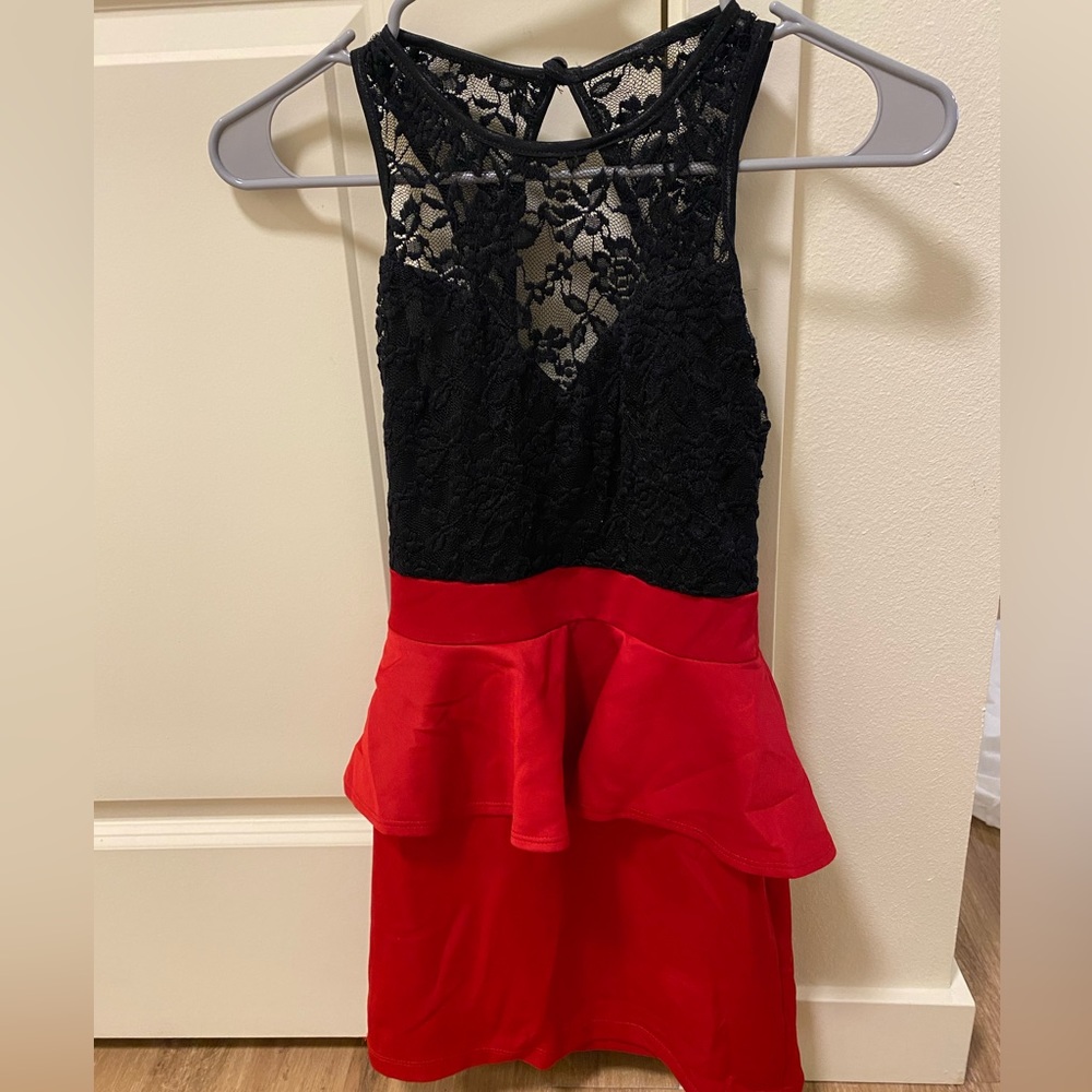 Red and black peplum dress